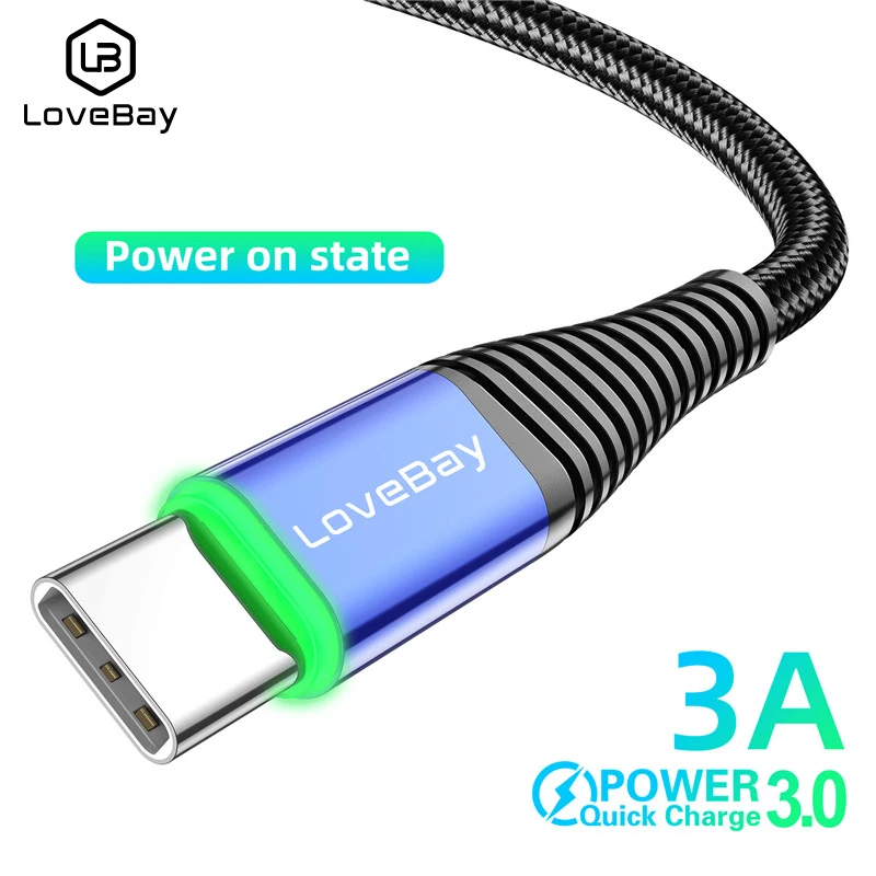 

Кабель LOVEBAY USB Type-C, для Samsung S10, S9, Huawei P30, Xiaomi mi9, mi6, 2 м, со светодиодной подсветкой, для быстрой зарядки и передачи данных