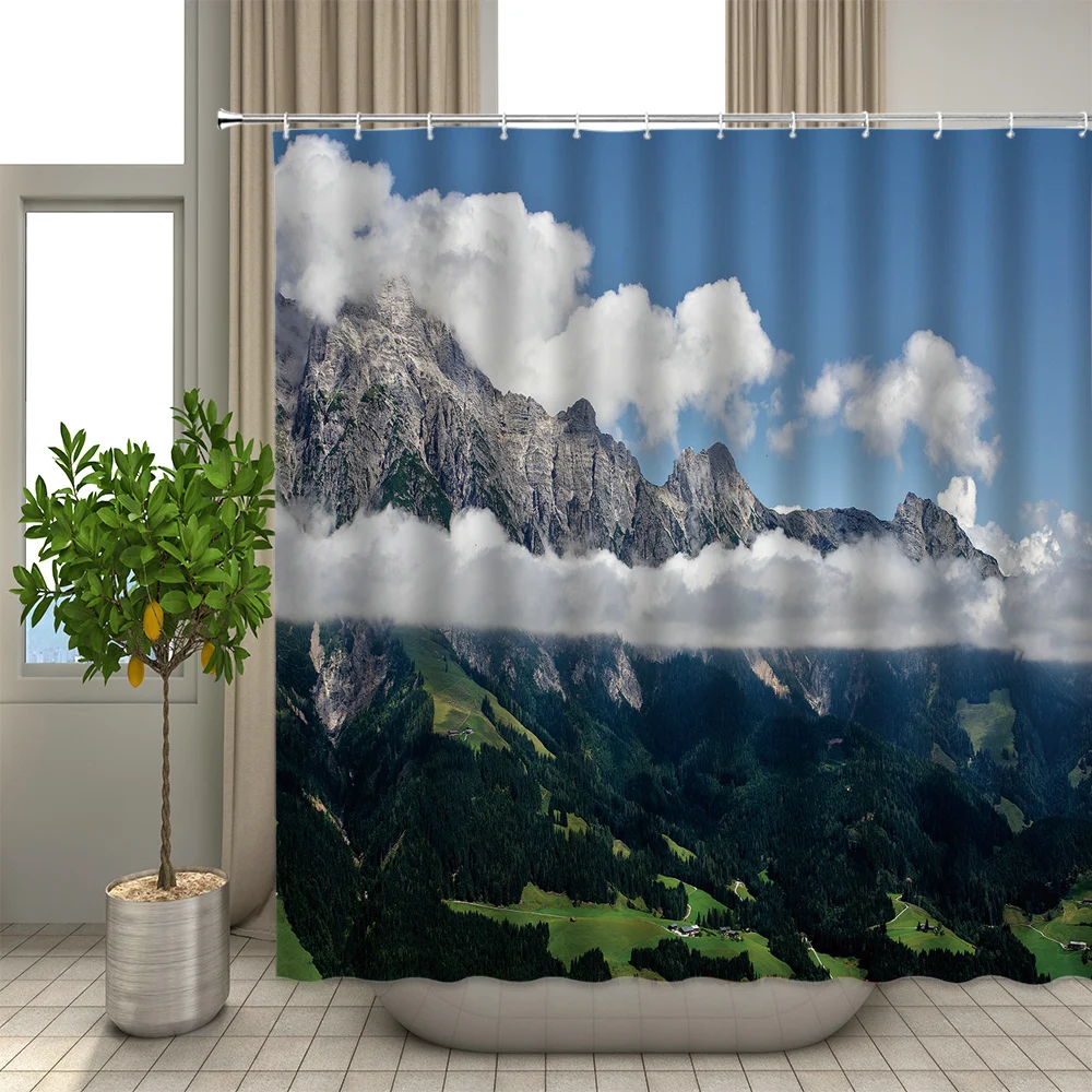 

Forest Trees Printed 3d Bath Curtains Waterproof Polyester Fabric Washable Bathroom Shower Curtain Screen with Hooks Accessories