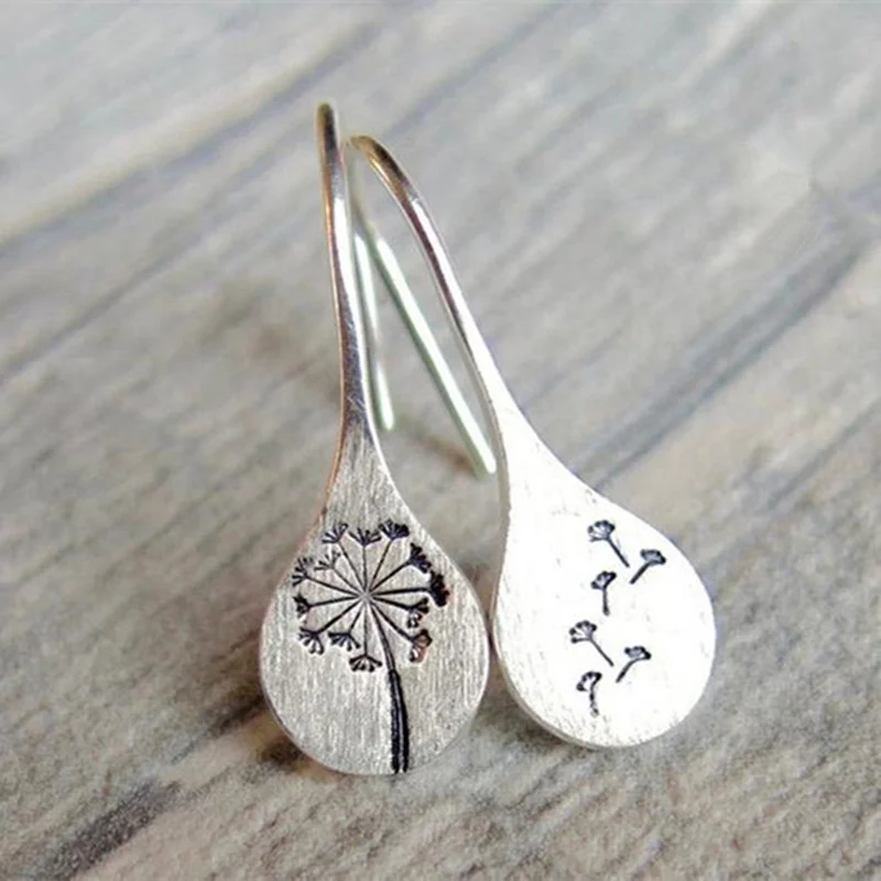 

Vintage Silver Color Dandelion Dangle Earrings For Women Delicate Carved Plant Drop Earrings Boho Engagement Wedding Jewelry