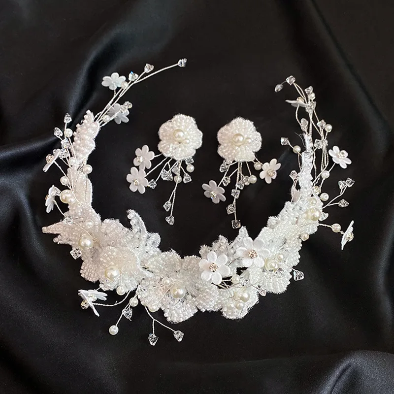 Набор для волос тиара корона лепесток из бисера свадебные аксессуары повязка на