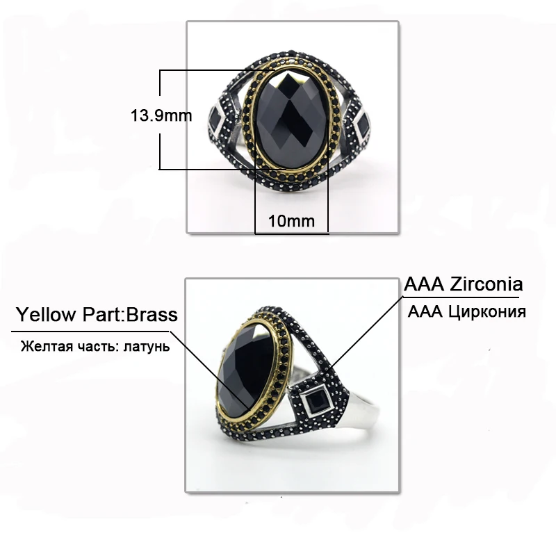 925 пробы серебряные кольца для мужчин натуральный агат/CZ камень ретро панк стиль