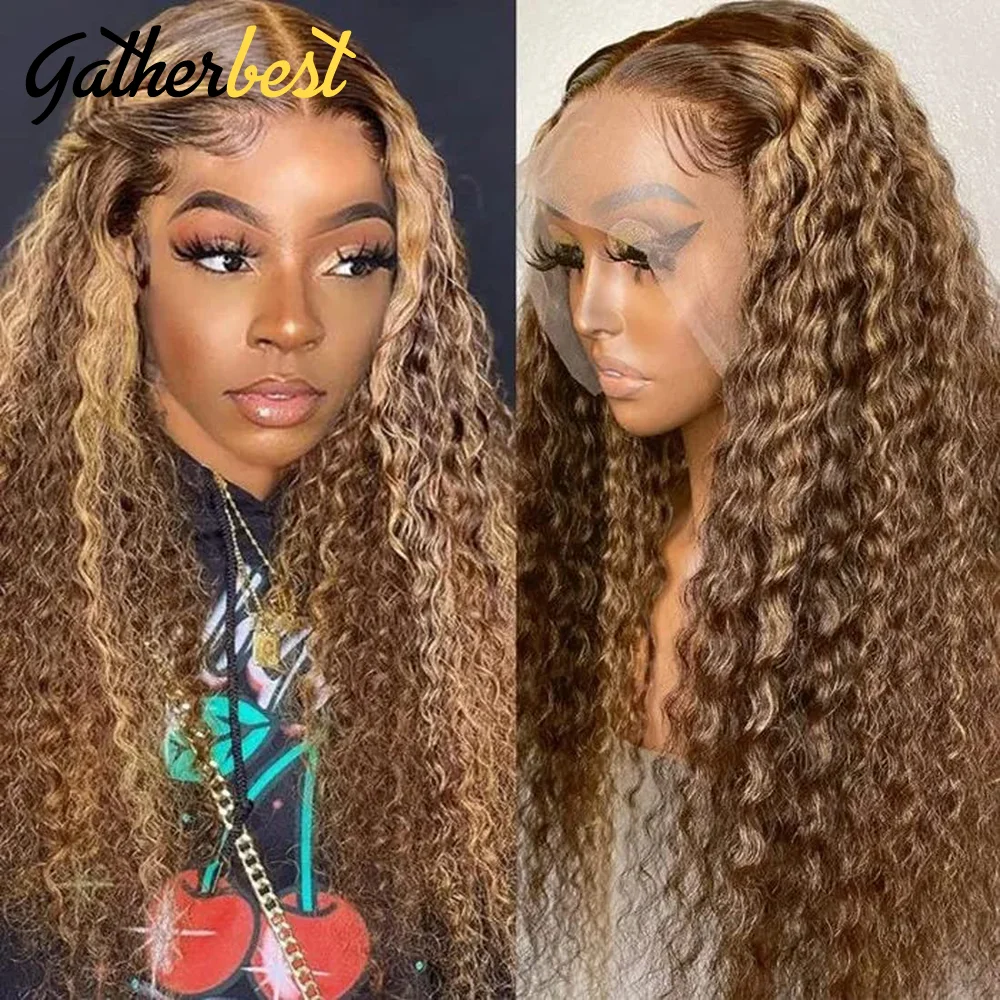 

Highlight Deep Curly 13x4 Lace Front Wig Remy Lace Front Human Hair Wigs For Black Women Pre Plucked 180 Density P4/27 Curly Wig