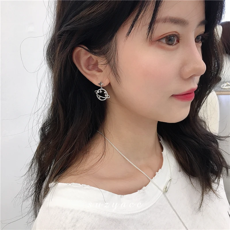 Корейские серьги гвоздики с планетами и Сатурном для женщин темпераментные со