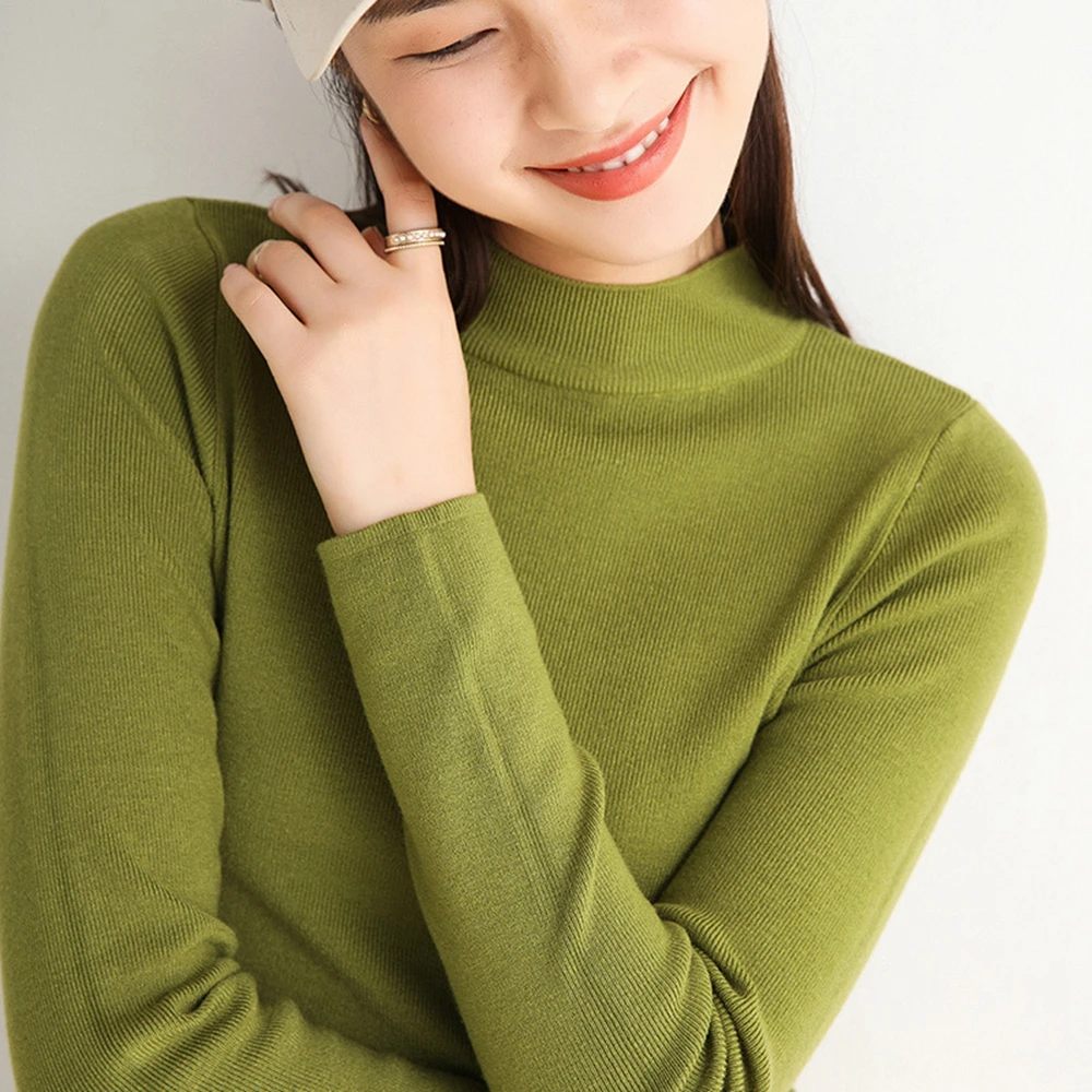 

Autumn Winter Women Pullovers Sweater Long Sleeve Knitted Korean Elasticity Casual Jumper Female Solid Slim Streetwear Mock Neck