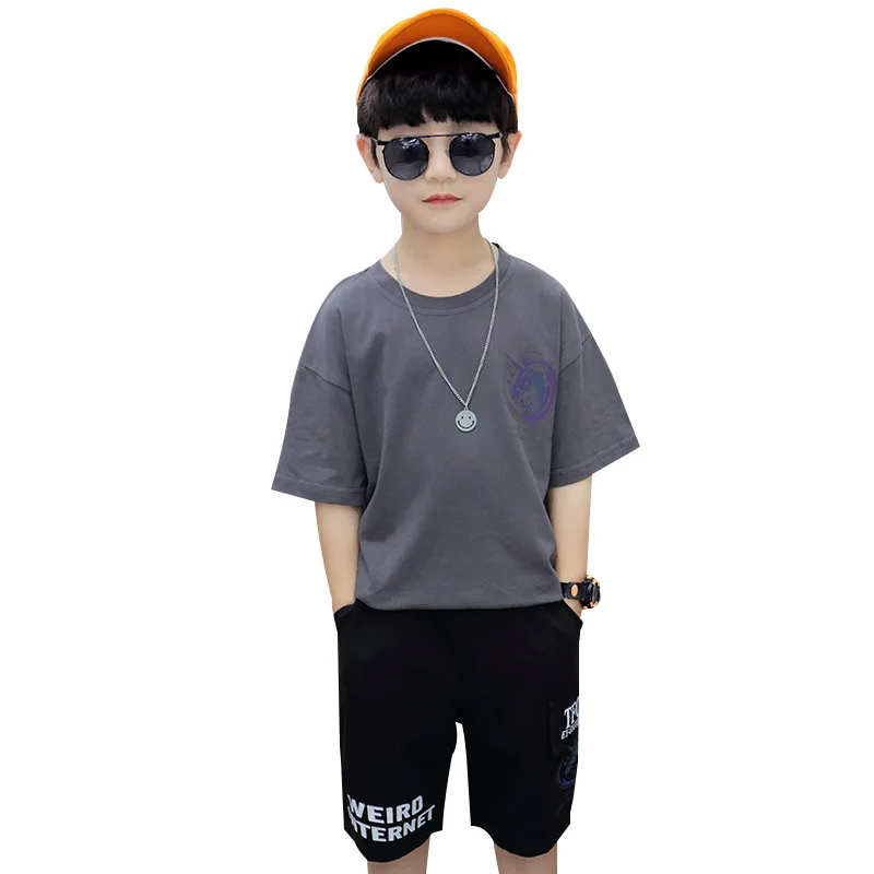 

XINYOU 2021 Summer Unicorn laser fluorescence Boys T-shirt Clothing Sets For Kids Frozen luminated tshirt Pants 2 pieces Suits