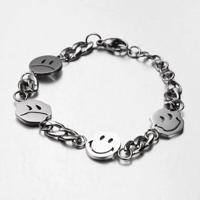 Женские и мужские браслеты-цепочки со смайликом регулируемой длины | Украшения