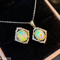 kjjeaxcmy fine jewelry 925 sterling silver inlaid natural opal female ring pendant set fashion support detection