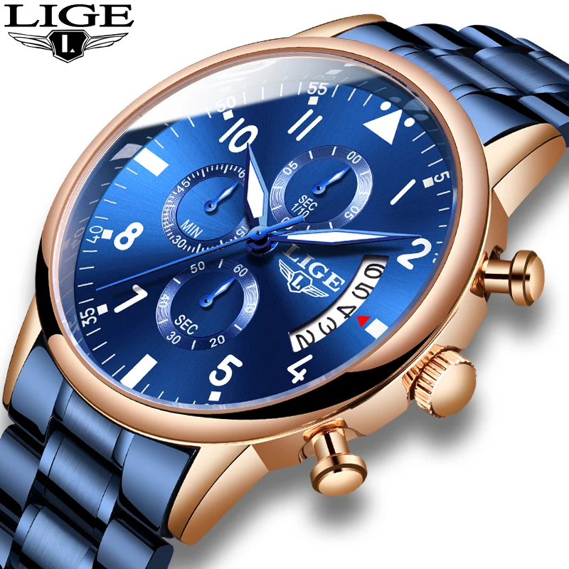 Relojes Hombre 2020 LIGE новые синие модные мужские часы Топ бренд класса люкс бизнес