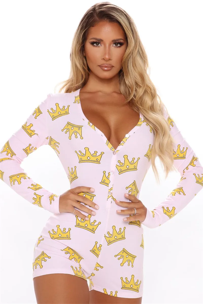 

2021 Sexy Letter Lps Print Bodycon Jumpsuit Long Sleeve Butt Flap Playsuit Women Sleepwear One Piece Nightwear Clubwear Outfits