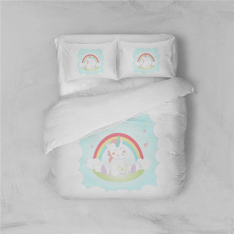 Комплект постельного белья с 3d-изображением радужного мультяшного единорога