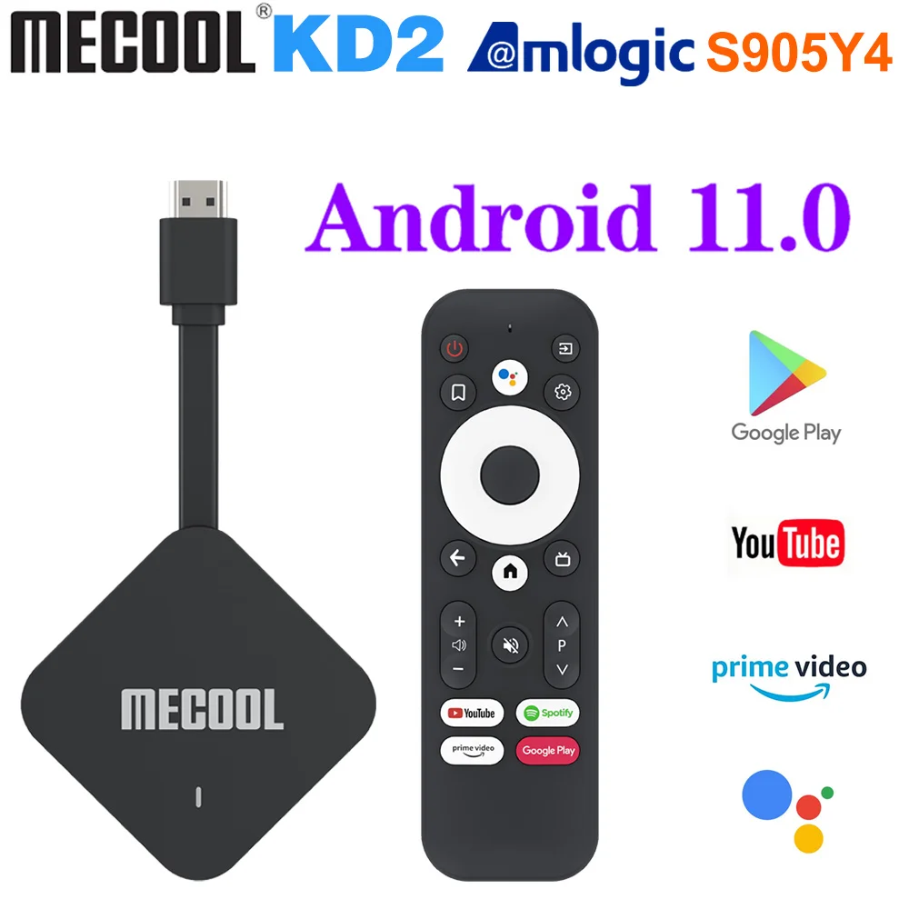 Global MECOOL KD2 Smart TV Box Android 11 ATV Google Certified Stick Amlogic S905Y4 4GB 32GB 4K Wifi BT AV1 Dongle | Электроника