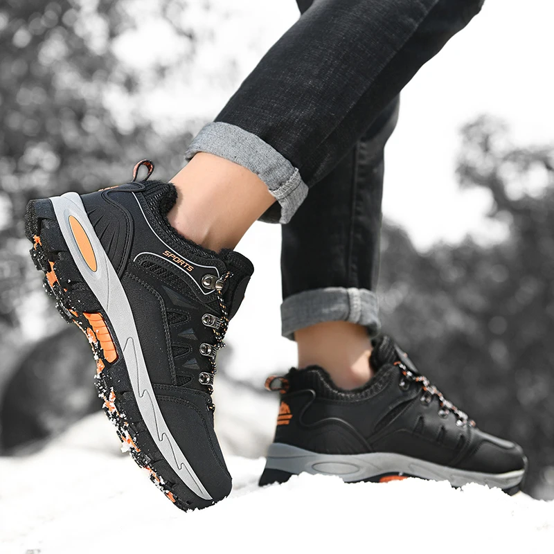 Abhoth Running Shoes Men Sneakers Winter Plus Velvet Keep Warm Snow Non-slip Waterproof Outdoor Hiking Shoes Large Size 36-48