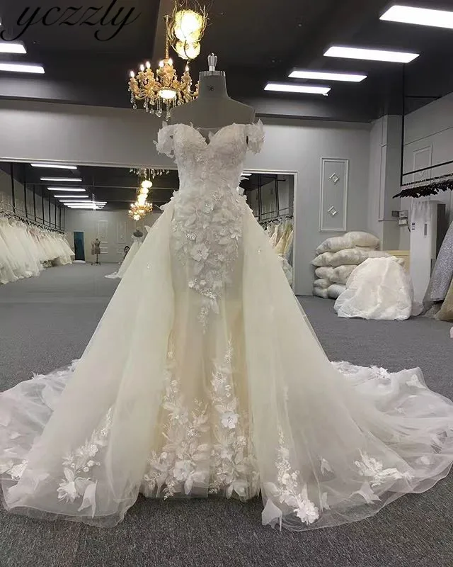 Robe De Mariee сексуальное свадебное платье русалки с открытыми плечами со съемной юбкой длинное свадебное платье с бабочкой YW24