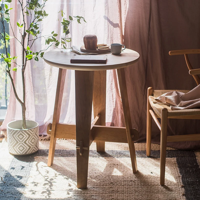 

Cherrywood Pewter Solid Wood Small Round Table Coffee Table Sofa Side Table Dining Table Log Mortise Without Paint