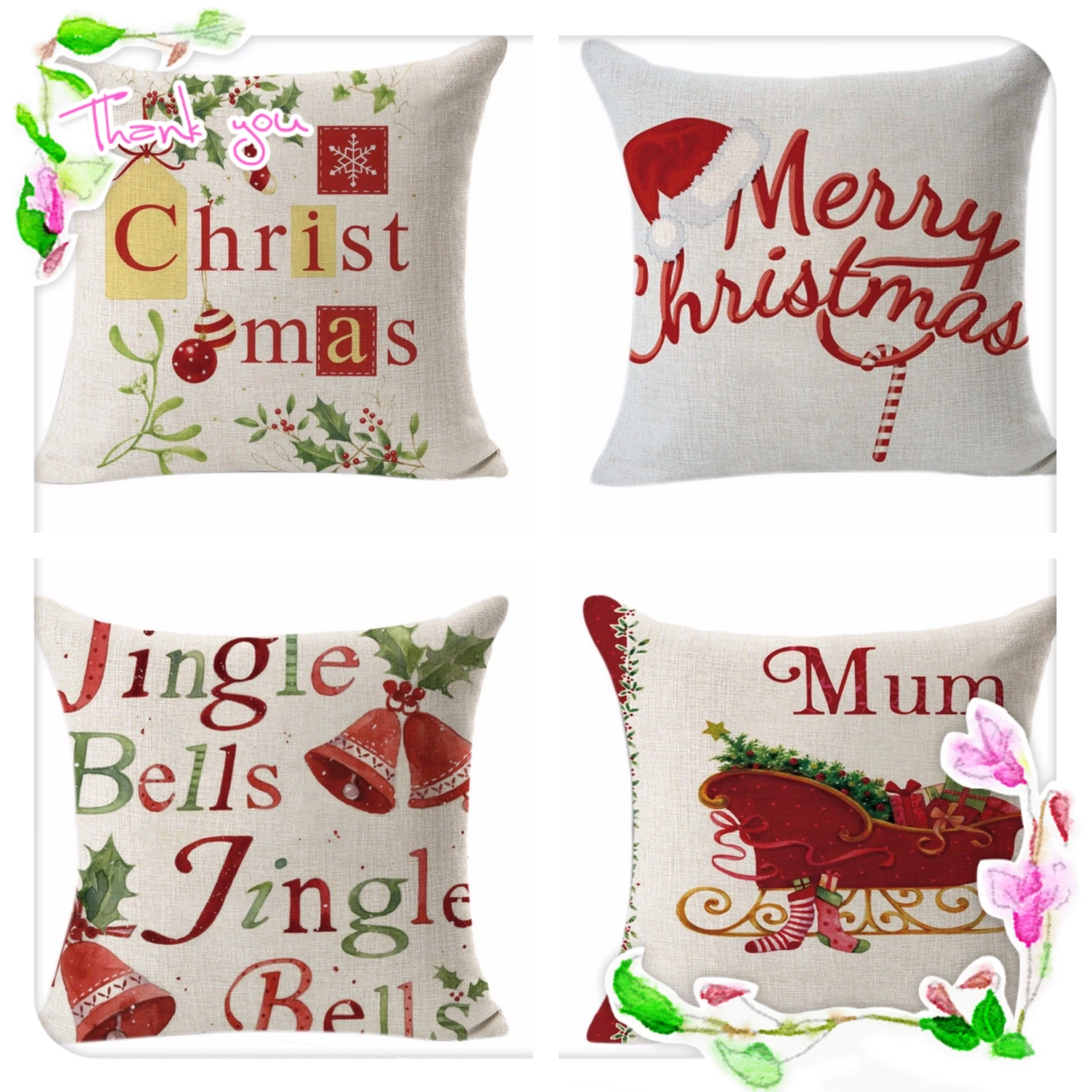 

New in 2021 Christmas Pillow Pillowcase Elk Snowman Decorate Office sofa Seat Cushion Mat 4Pcs New product series-003
