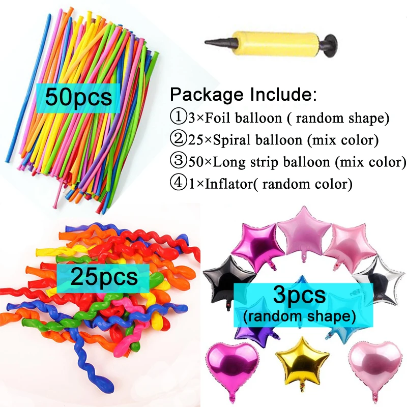 50CT 25LX 3LM 1DQT 78Pcs/Set Long Magic Balloon Weaving Foil Balloon Spiral Latex Balloon Color Wedding Ceremony DIY Birthday Party Decorations ZXH - Цвет: 50CT 25LX 3LM 1DQT