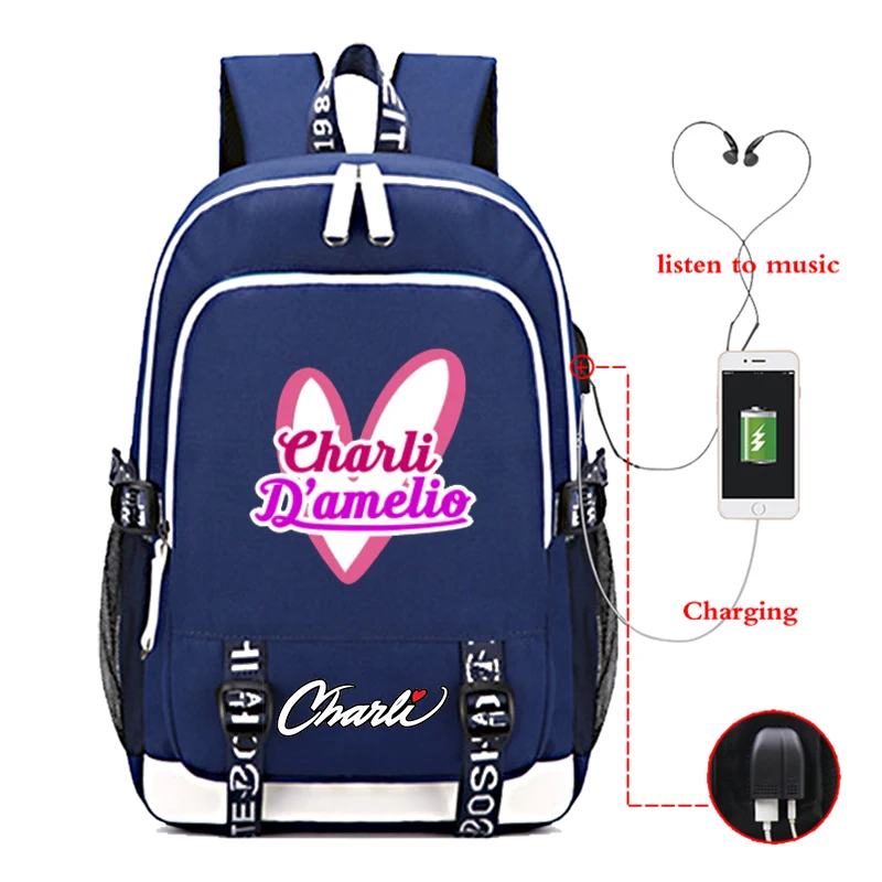 

Charli D'Amelio Bagpack Cute Backpack Travel School Bag Korean Usb Charging Backpack Women Men's Backbag Laptop Shouder Daypack