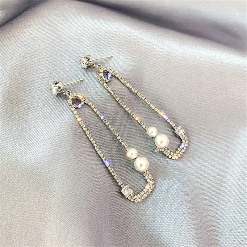 FYUAN, простые геометрические жемчужные Висячие серьги для женщин, Bijoux, серебряный цвет, на булавке, хрустальные висячие серьги, массивные серьги, ювелирное изделие