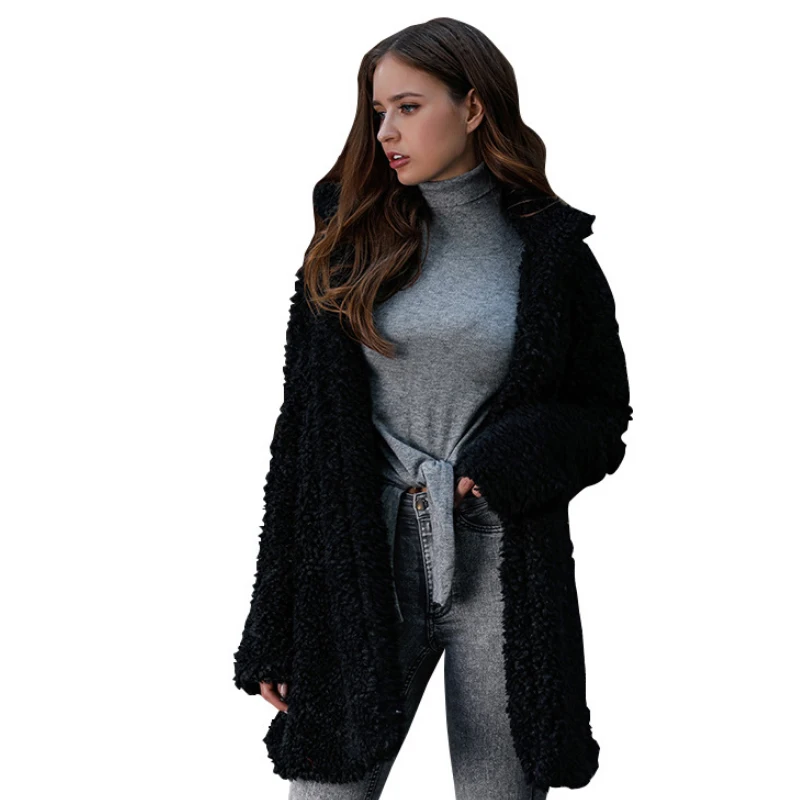 Женский флисовый кардиган с капюшоном длинным рукавом|Куртки из искусственного