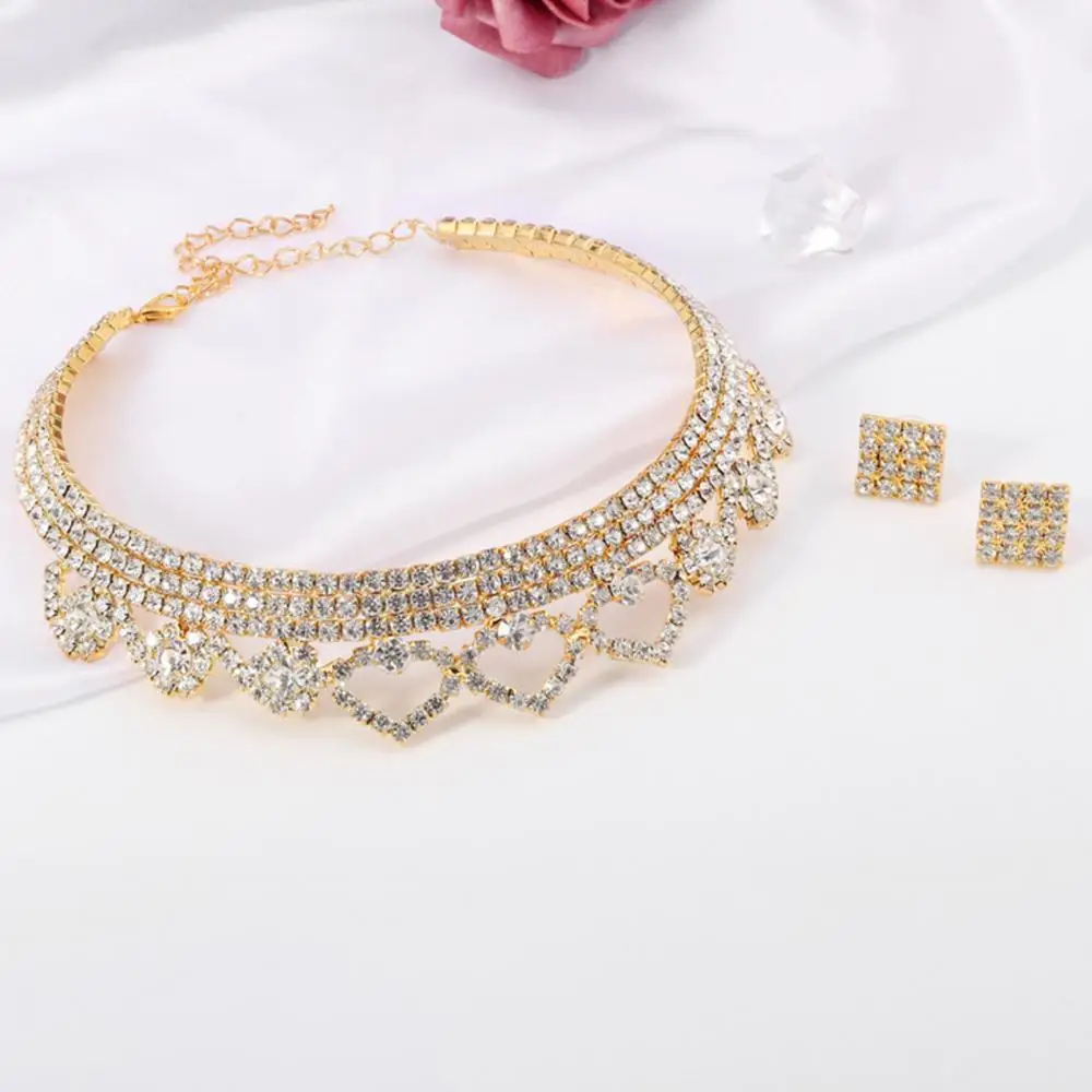 

Women Shining Rhinestone Necklace Earrings Wedding Party Banquet Jewelry Set
