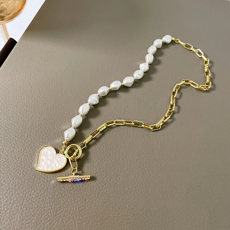 

Origin Summer Punk Shell Asymmetric Love Heart Pendant Necklace for Women Girls Chunky Chain Metal Toggle Clasp Necklace Jewelry