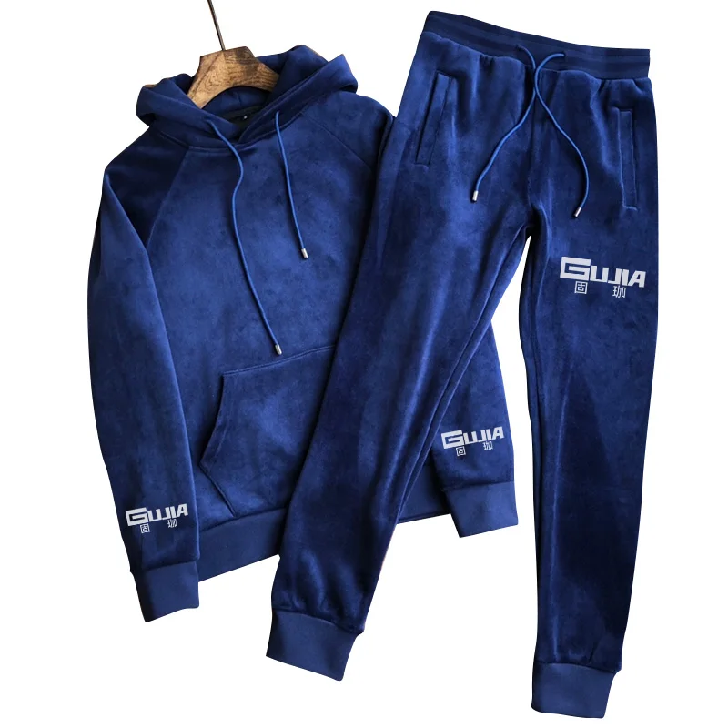 

gujia Hoodie Suit For Men autumn/Winter 2022 New fleece fall hoodie suit for men two piece suit for men