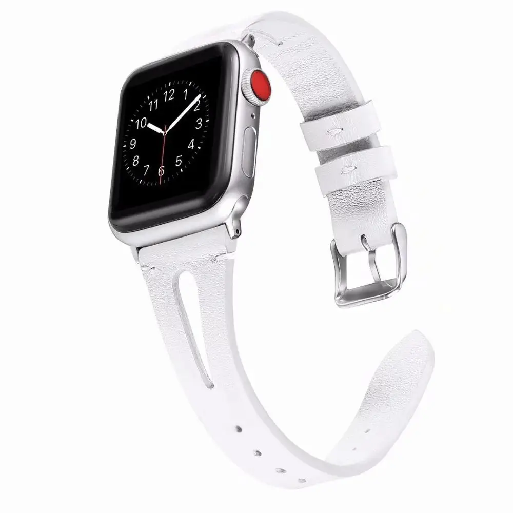 Белый Узкая петля для Apple Watch кожаный ремешок 40 мм 44 мм для iwatch 38 мм 42 мм ремешок серии 5 4 3 2 1 - Цвет ремешка: Белый