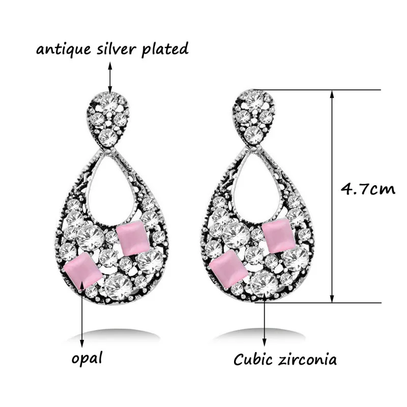 

LEEKER Valentines 2021 Vintage Water Drop Pink Blue Opal Cubic Zirconia Hanging Earrings For Women Friends Gifts 600 K2
