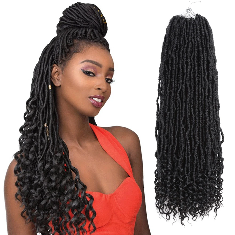 Synthetic Crochet Braiding Hair Extensions Faux Locs Soft Goddess Nu Locs With Ends Natural Afro Curls