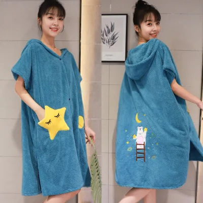 

Fashion Open Front Wearable Beach Poncho Towel Quick Drying Soft Absorbing Water Changing Robe Bath Towels With Cloak Bath Dress
