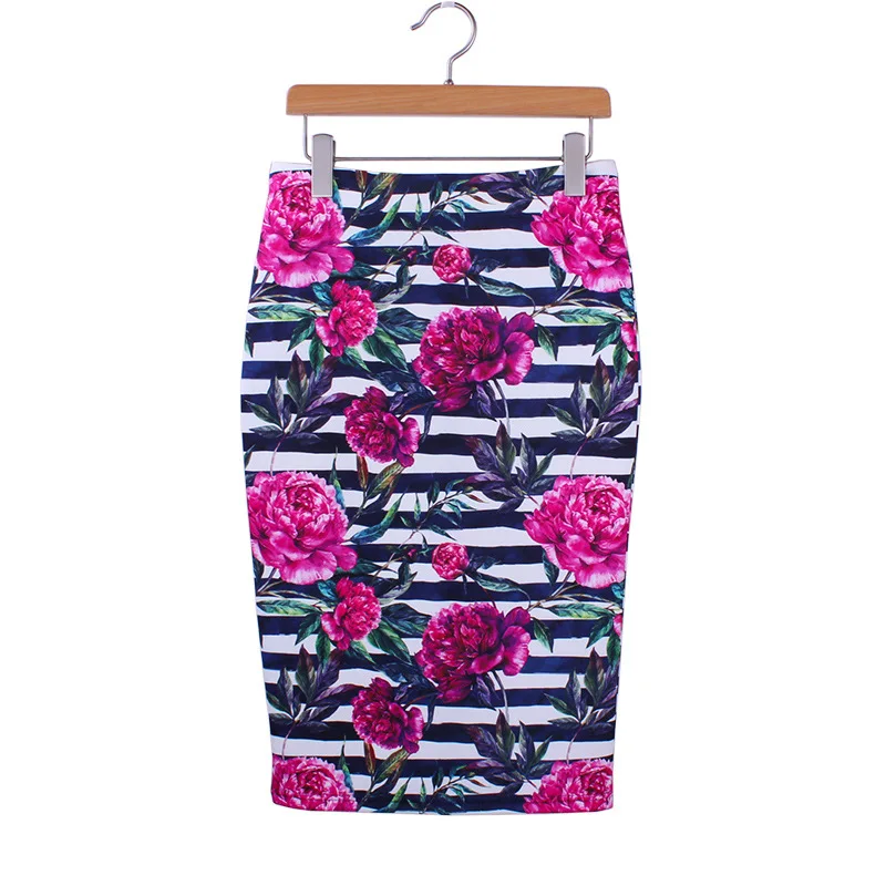 CR винтажная Полосатая юбка карандаш с принтом средней длины для женщин по колено