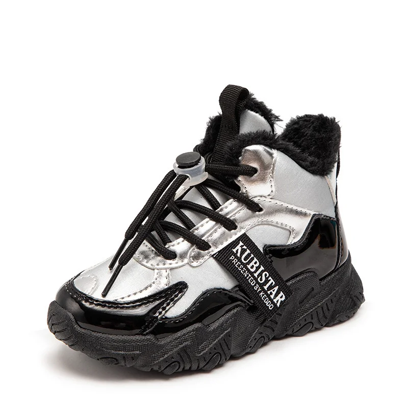 

Children Light Running Shoes 2021 Autumn Winter Girls Pink Princess Plush Cotton Sneakers Boys Silver Buckle Warm Fashion Shoes