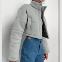 womens winter jacket crop tops female solid long sleeve casual warm fashion bomber coat harajuku high street parkas cardigan