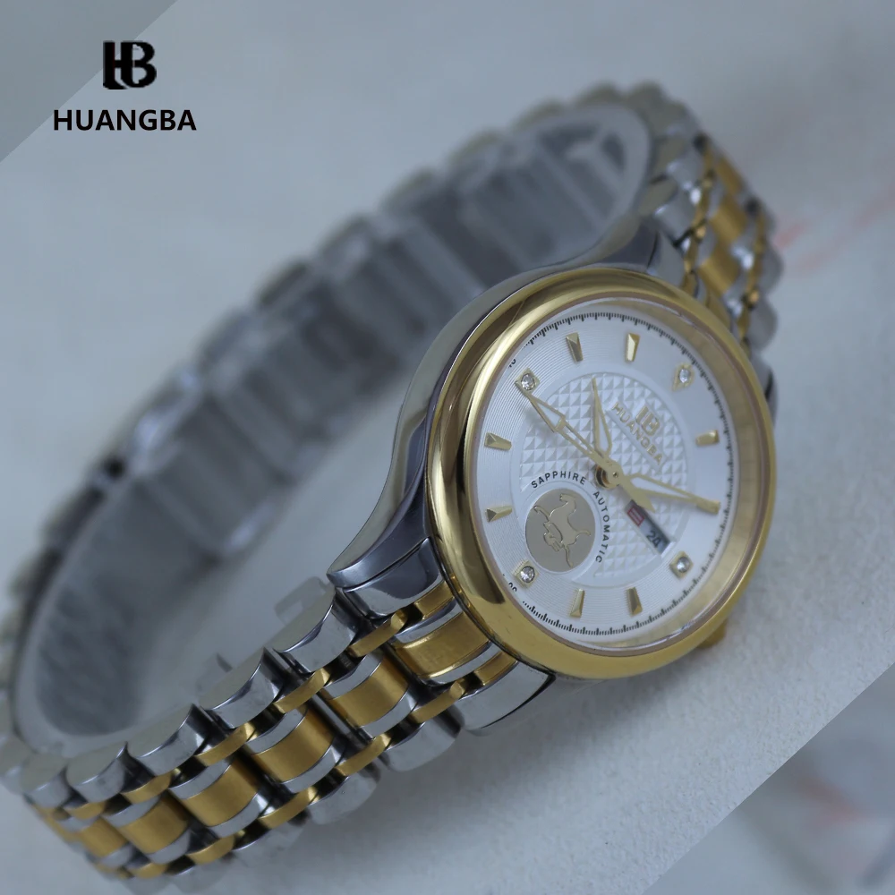 

Huangba Women's Watches Mechanical Luxury Brand Sapphire Gold Wristwatch for Ladies Automatical Miyota Movement Model 3189L