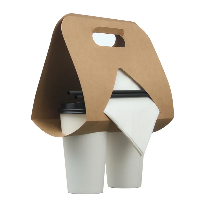 

50pcs Net red disposable cup holder coffee cup holder milk tea cup holder portable cup holder kraft paper packaging cup holder