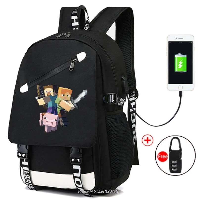 Светящийся школьный ранец с аниме Minecraft и USB зарядкой для мальчиков подростков