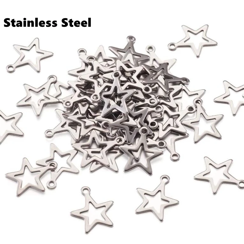 

20pcs Stainless Steel Small Star Pendant Flat Charms for Jewelry Making Necklace Decoration Bracelet End Tail Charm Accessories