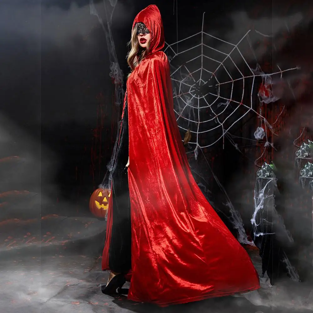 Женская накидка с капюшоном Готическая однотонная на Хэллоуин пончо праздничный