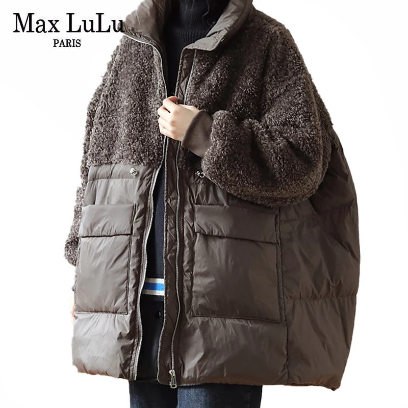 

Женская куртка на утином пуху с мехом Max LuLu, свободная зимняя повседневная винтажная парка с подкладкой в Европейском стиле, теплая зимняя о...