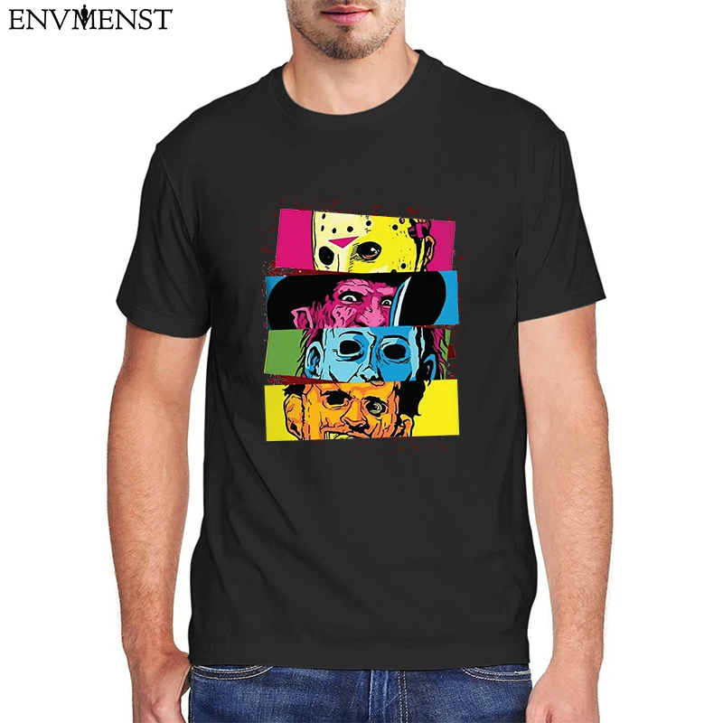 

2021 Halloween Horror T Shirt Men Clothing 100% Cotton horror movie Oversized Graphic Shirt Vintage Mens Short Sleeve Tees Tops