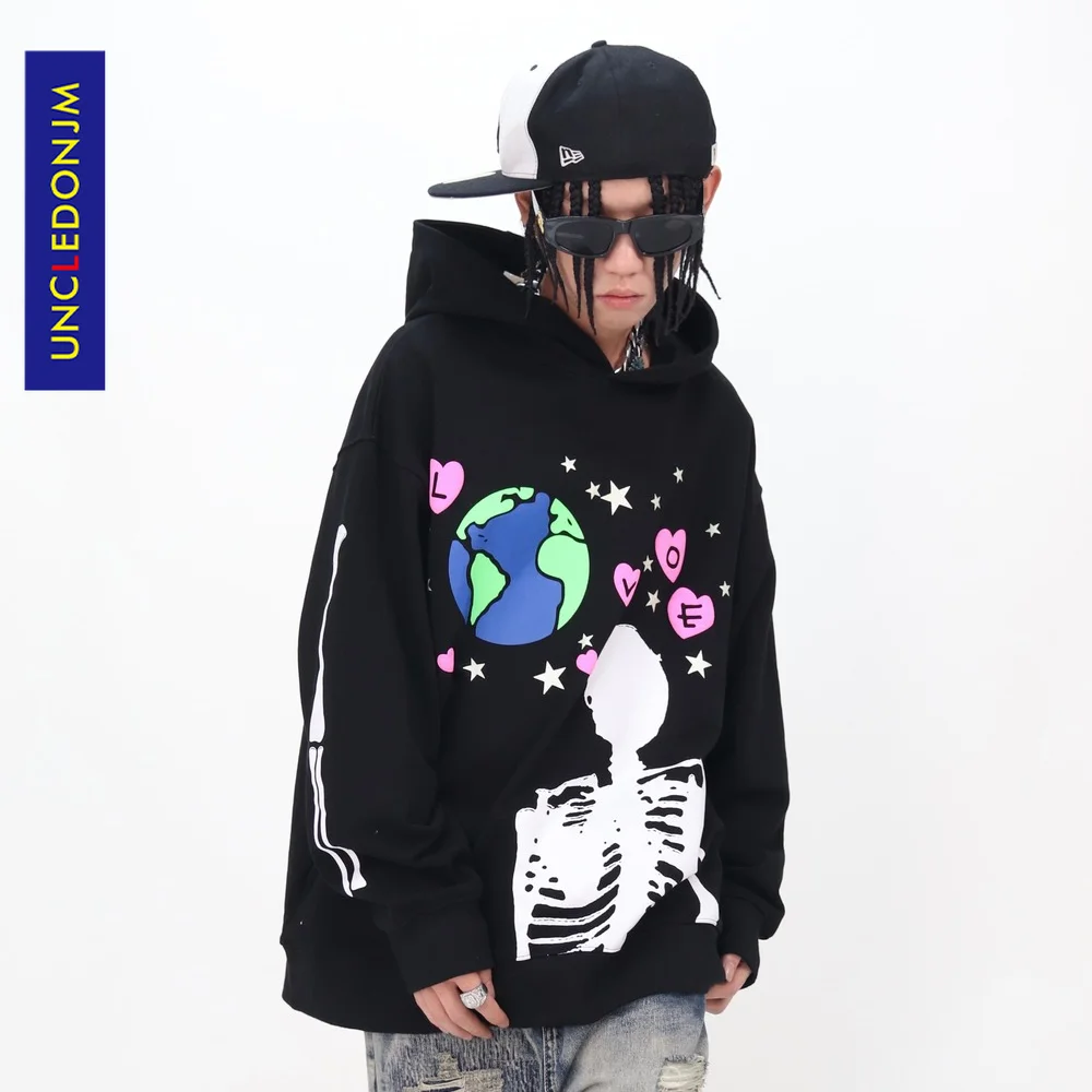 

UNCLEDONJM High Street Skeleton men Hoodie Oversize Hip Hop Graphic Hoodie 2021 harajuku streetwear hoodies men