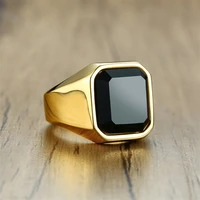 cool big black square cutting stone ring stainless steel wedding bands casting ring male jewelry bijoux anillos r296g