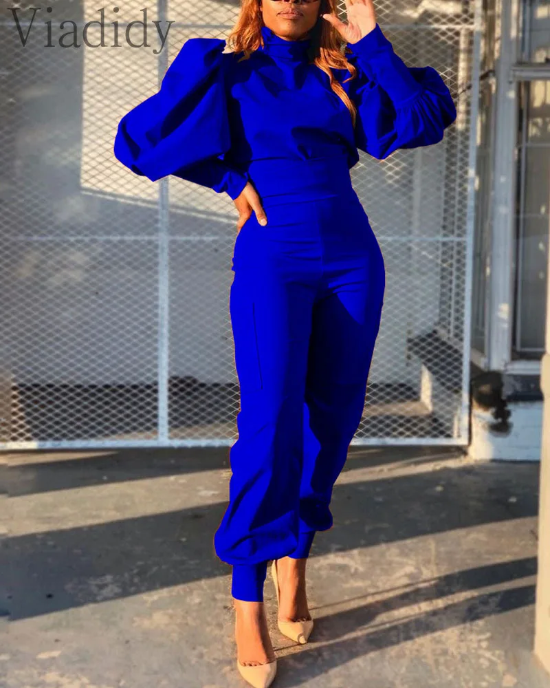 Женский Повседневный однотонный комплект из 2 предметов блузка с пышными