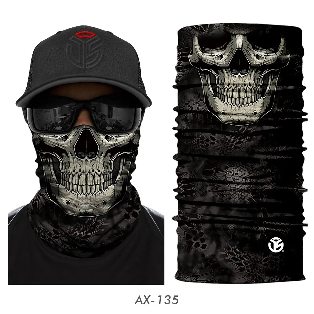 AX-135 3D Skull Ghost Balaclava Neck Gaiter Motorcycle Bandana Head Shield Skeleton Moto Biker Tube Scarf Headband Half Face Mask Men - Цвет: AX-135