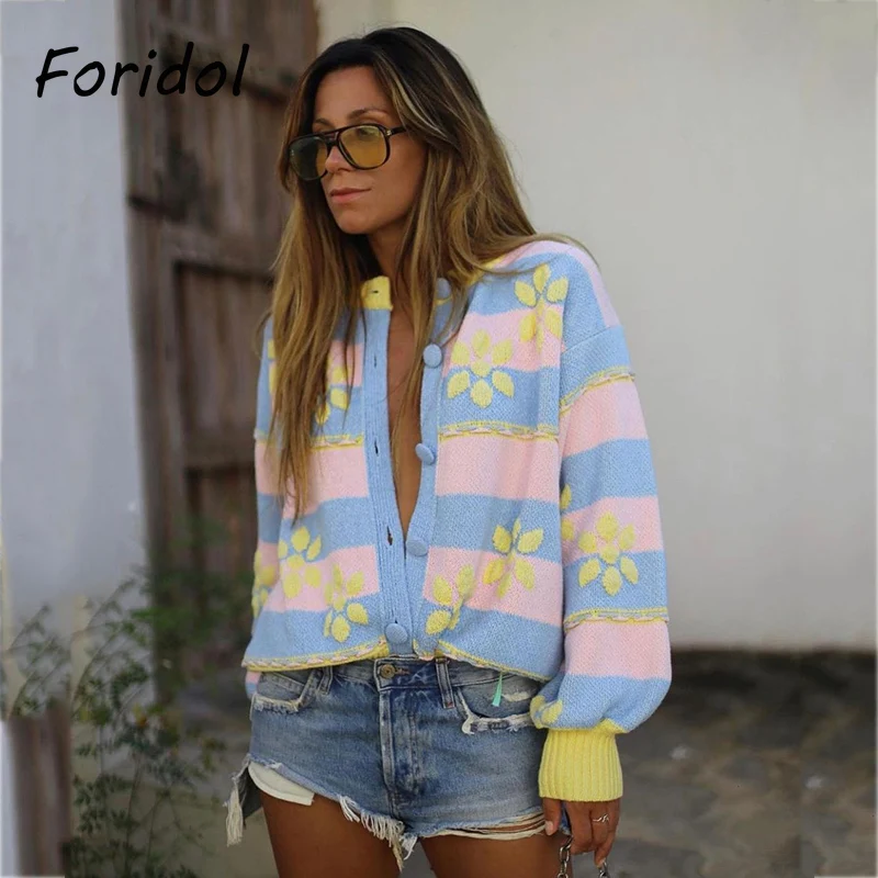 

Женский винтажный кардиган в полоску, с рукавом-фонариком