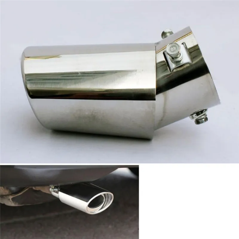 1pc High Quality Car Exhaust Muffler Tip Round Pipe Universal Chrome Exhaust Tail Muffler Tip Pipe Silver Stainless Steel 140mm images - 6