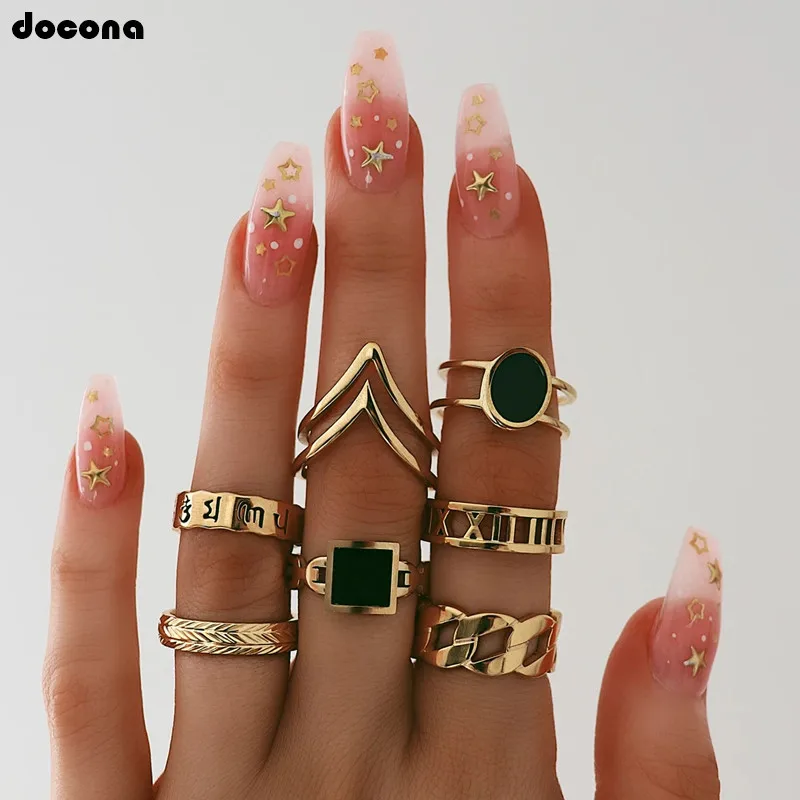 Женские кольца на миди с готическим символом черные стразы в форме волны docona