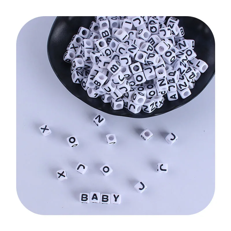 Kissteether 100 unids/lote 7mm acr&iacute;lico espaciador de cuentas de letras cuadradas perlas para joyer&iacute;a DIY accesorios hechos a mano-4