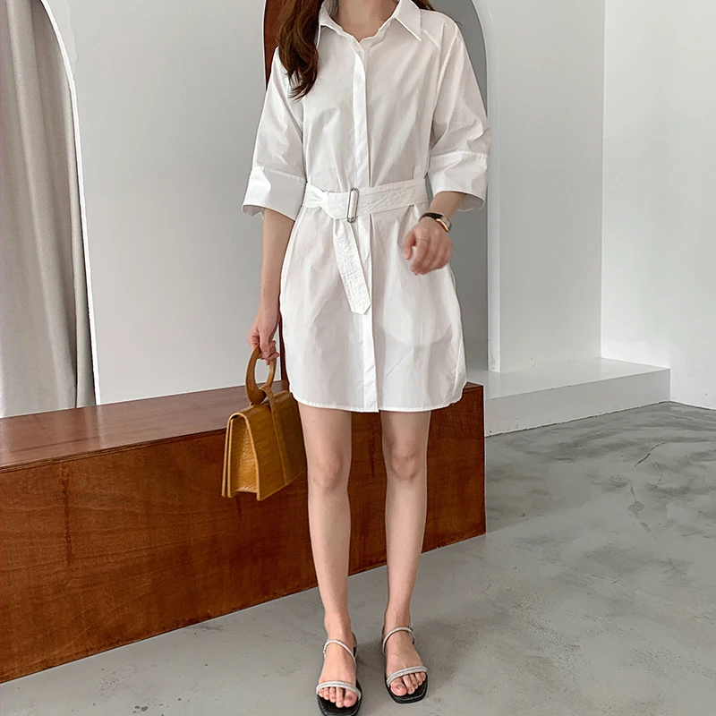 

2020 New Fashion Summer Women Half Sleeve Women Tops Blouses Women Loose Long Shirts Feminina Derss Vestidos Sashes Oversize