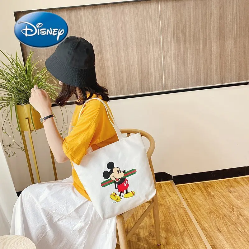 

Disney Mickey Minnie Cartoon Print Woman Canvas Shoulder Bag Girl Fashion Handbag Tote Bag Shopping Bag Kawaii Student Handbag